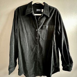 Vintage 90s Liz Claiborne Liz Sport Black Suede Button Up Oversize Shirt